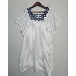 Madewell Womens S Stripe Cotton Mini Dress Floral Embroidered Yoke